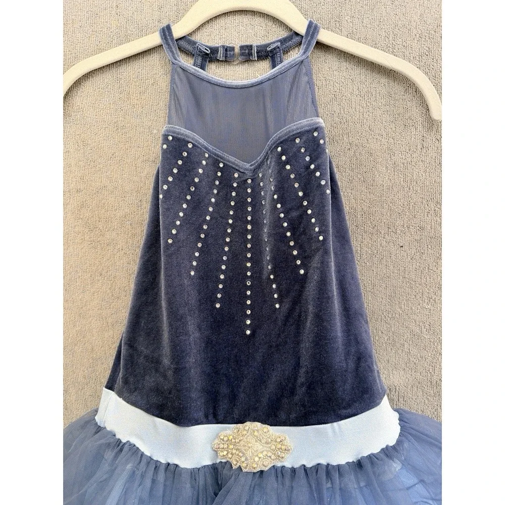 Weissman‎ Ballet Costume Dress Blue Velvet Tulle Lyrical Recital Adult Small SA
